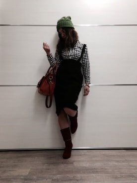 「卑弥呼（ヒミコ）の【卑弥呼】ジップデザイン２ウェイブーツ（ブーツ、レッド系）」を使った、卑弥呼スタッフさん（レディース・160cm）の秋コーディネート