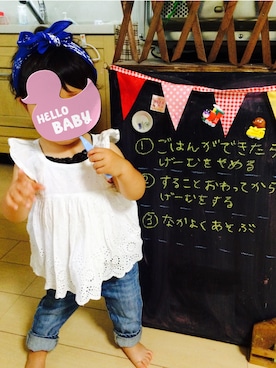 「Rodeo Crowns（ロデオクラウンズ）のアイテム（ヘアアクセサリー、ブルー系）」を使った、miiiiiさん（キッズ）の夏コーディネート
