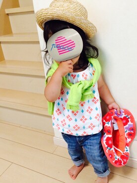 「babyGAP（babyGAP）のアイテム（タンクトップ、ホワイト系）」を使った、miiiiiさん（キッズ）の夏コーディネート