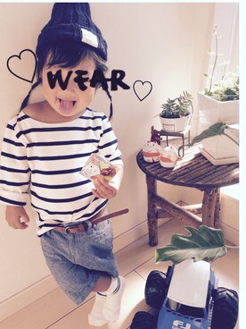 「西松屋（ニシマツヤ）のアイテム（Tシャツ/カットソー、その他）」を使った、miiiiiさん（キッズ）の秋コーディネート
