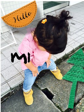 「H&M（エイチ・アンド・エム）のアイテム（トップス、ピンク系）」を使った、miiiiiさん（キッズ）の秋コーディネート