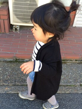 「ZARA KIDSのアイテム（カーディガン/ボレロ、ブラック系）」を使った、miiiiiさん（キッズ）の冬コーディネート
