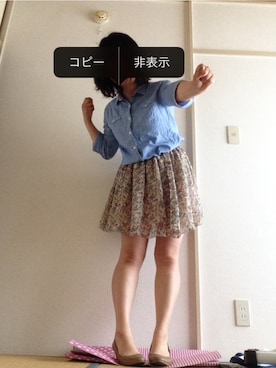 「花柄 スカート」｜「アイテム（パンプス）」を使った、でこぽんさん（レディース・152cm）の夏コーディネート