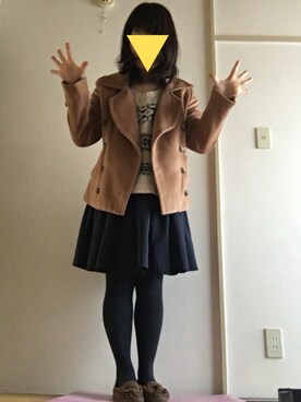 「誕生日」｜「アイテム（ピーコート）」を使った、でこぽんさん（レディース・152cm）の冬コーディネート