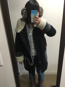 「nusy（ヌージー）のアイテム（ジャケット/アウター）」を使った、でこぽんさん（レディース・152cm）の冬コーディネート