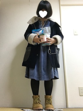 「nusy（ヌージー）のアイテム（ジャケット/アウター）」を使った、でこぽんさん（レディース・152cm）の冬コーディネート