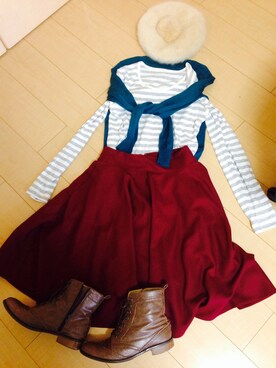 「プロデューサー巻き」｜「アイテム（ハンチング/ベレー帽）」を使った、mocoさん（レディース・163cm）の秋コーディネート