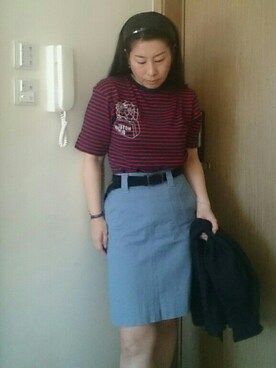 「UNIQLO（ユニクロ）のアイテム（Tシャツ/カットソー、レッド系）」を使った、ちるちるさん（レディース・155cm）の春コーディネート