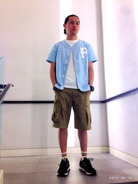 「PROVIDERのアイテム（スウェット）」を使った、SHENGさん（メンズ・174cm）の夏コーディネート