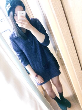 「不明のアイテム（シャツワンピース、パープル系）」を使った、anira*さん（レディース・161cm）の秋コーディネート