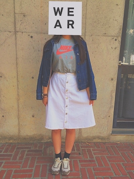 「GRL（グレイル）のアイテム（デニムジャケット）」を使った、熊野  里香さん（レディース・159cm）の春コーディネート