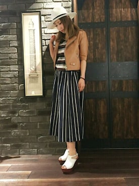 「アイテム（ライダースジャケット）」を使った、aguriさん（レディース・160cm）の春コーディネート