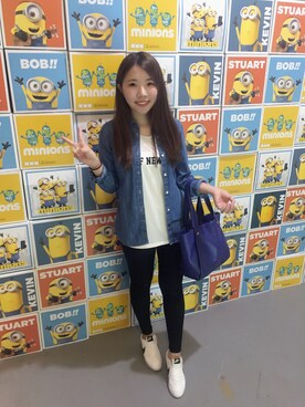 「WHO.A.U（フーアーユー）のアイテム（シャツ/ブラウス、ブルー系）」を使った、TT💋さん（レディース・158cm）の春コーディネート