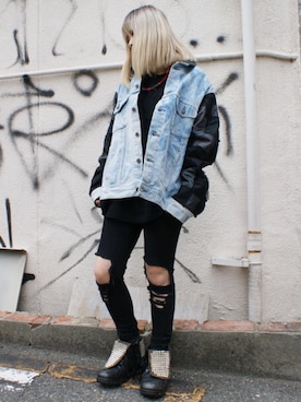 「スタッズ」｜「アイテム（ジャケット/アウター）」を使った、upanishad.MAIさん（レディース・158cm）の冬コーディネート