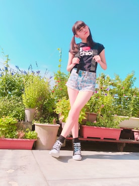 「SEE BY CHLOE（シーバイクロエ）のアイテム（Tシャツ/カットソー）」を使った、城戸さくら(さくさん)さん（レディース・158cm）の夏コーディネート
