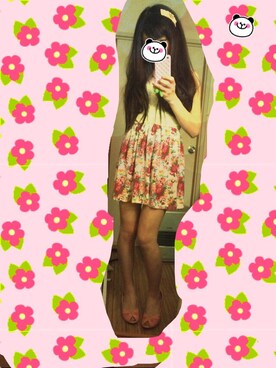 「アイテム（ワンピース、ピンク系）」を使った、ぽにょさん（レディース）の春コーディネート