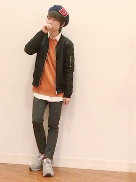 「クルーネックニット」｜chanさん（メンズ・162cm）の冬コーディネート