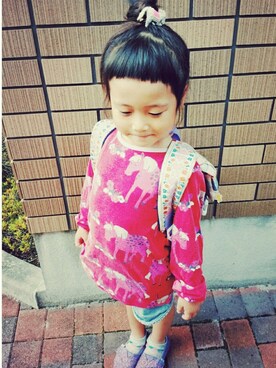 「アイテム（ヘアアクセサリー）」を使った、わらしちゃん😻さん（キッズ・100cm）の秋コーディネート