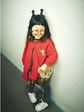 「アイテム（ワンピース/ドレス）」を使った、わらしちゃん😻さん（キッズ・100cm）の春コーディネート