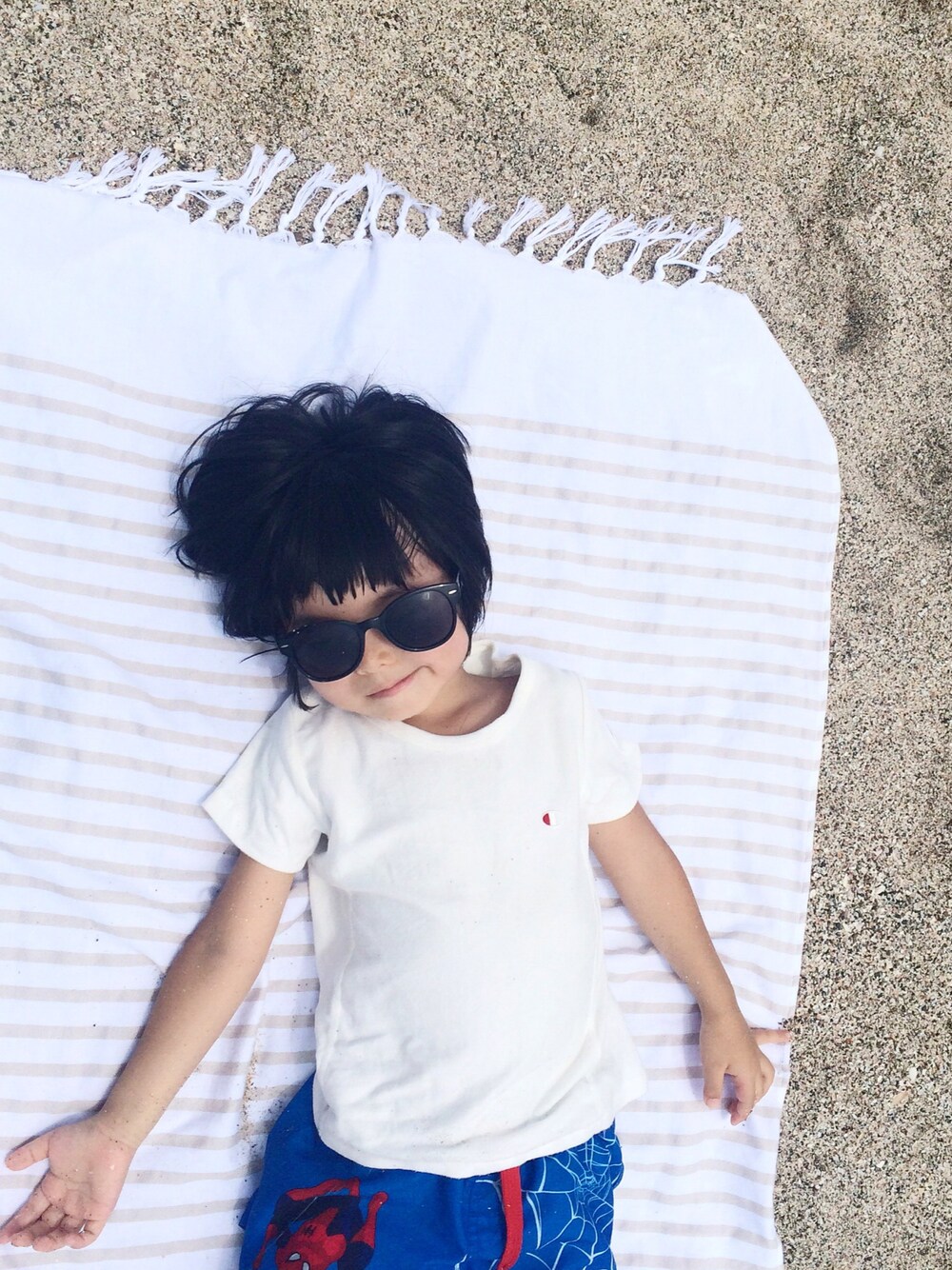 「海、水着」｜「H&Mのアイテム（水着、ブルー系）」を使った、rentanさん（キッズ・110cm）の夏コーディネートの1枚目の写真