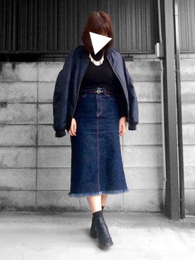 「黒タートルネック」｜「アイテム（ブルゾン）」を使った、みいちゃんさん（レディース・158cm）の冬コーディネート