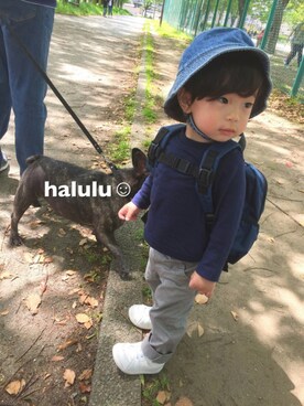 「アイテム（ハット、ブルー系）」を使った、haluluさん（キッズ・80cm）の春コーディネート