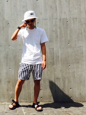 「N.HOOLYWOOD（N.ハリウッド）のアイテム（サンダル）」を使った、PERCUT 鈴木 未来さん（メンズ・173cm）の夏コーディネート