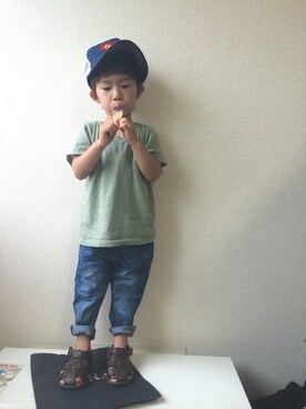 「koreaのアイテム（Tシャツ/カットソー、グリーン系）」を使った、WAKUさん（キッズ・100cm）の夏コーディネート