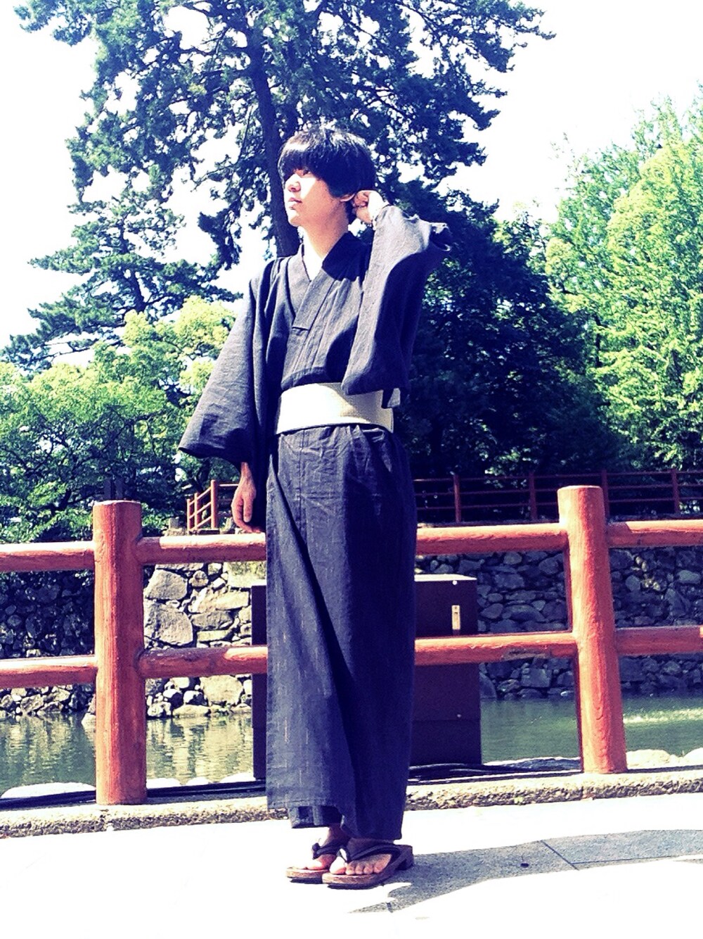 「浴衣、夏コーデ、夏、和服、祭り」｜「きもの藤華苑のアイテム（浴衣、ブラック系）」を使った、yoma.さん（メンズ・168cm）の夏コーディネートの1枚目の写真