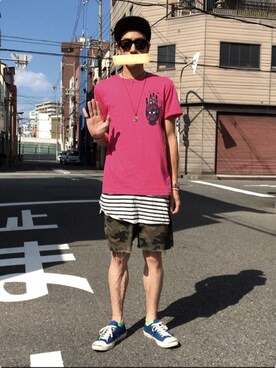 「H&M（エイチ・アンド・エム）のアイテム（タンクトップ、ホワイト系）」を使った、endyさん（メンズ・173cm）の夏コーディネート