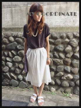 「UNIQLO Tシャツ」｜「アイテム（スカート）」を使った、rinkoroさん（レディース・161cm）の夏コーディネート