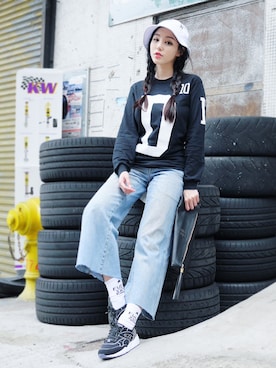 「BLACK SCALE（ブラックスケール）のアイテム（帽子）」を使った、Phoebe Dreamyさん（レディース・173cm）の春コーディネート