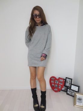 「シャツ×スウェット」｜「アイテム（ワンピース/ドレス）」を使った、♡hitomi♡さん（レディース・155cm）の秋コーディネート