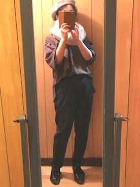 「とろみシャツ」｜「アイテム（ハンチング/ベレー帽）」を使った、RRSさん（レディース・159cm）の秋コーディネート