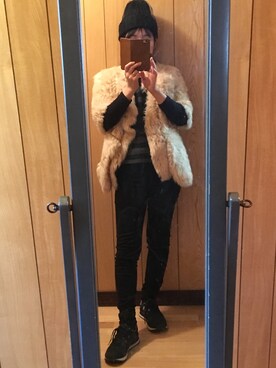 「MARNI（マルニ）のアイテム（ムートンコート）」を使った、RRSさん（レディース・159cm）の秋コーディネート