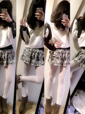 「ショート丈トップス」｜「アイテム（ブーティ）」を使った、れもんさん（レディース・165cm）の冬コーディネート