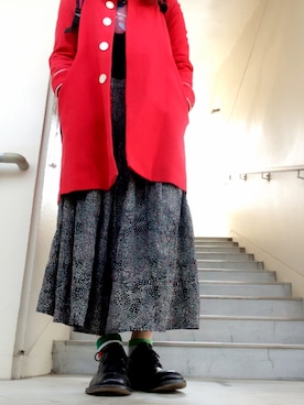 「雨の日コーデ」｜「アイテム（ピーコート）」を使った、れもんさん（レディース・165cm）の春コーディネート