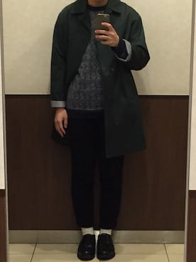 「アイテム（ステンカラーコート、グリーン系）」を使った、tomoakiさん（メンズ・171cm）の冬コーディネート