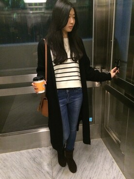 「MEIER.Q（マイヤーキュー）のアイテム（ピーコート）」を使った、Krissyさん（レディース・172cm）の冬コーディネート