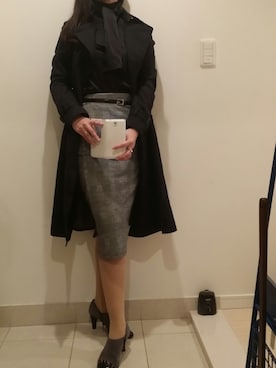 「ボウタイ」｜「アイテム（トレンチコート）」を使った、おはぎさん（レディース・163cm）の秋コーディネート