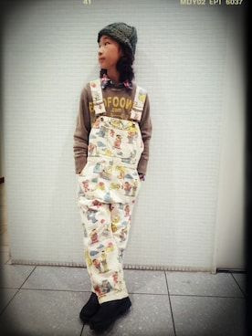 「One deux boo（ワンドゥーブー）のアイテム（ニットキャップ/ビーニー）」を使った、eiseiさん（キッズ・138cm）の冬コーディネート