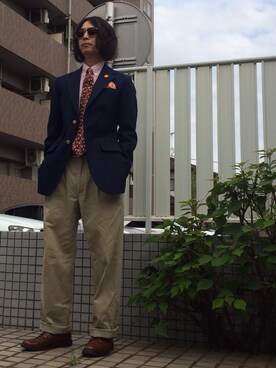 「アイテム（ネクタイ、レッド系）」を使った、なっしーさん（メンズ・170cm）の秋コーディネート