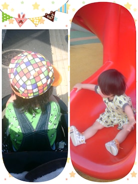 「アイテム（ママ＆ベビー、グリーン系）」を使った、おーかさん（キッズ・80cm）の夏コーディネート