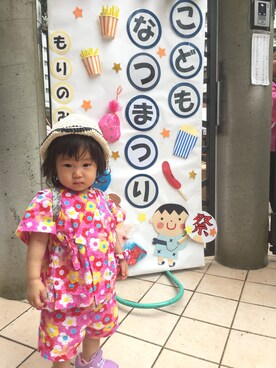 「Handmade（ハンドメイド）のアイテム（浴衣、ピンク系）」を使った、kantei.uさん（キッズ）の夏コーディネート