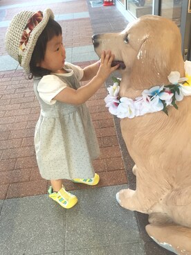 「Handmade（ハンドメイド）のアイテム（ハット、ホワイト系）」を使った、kantei.uさん（キッズ）の夏コーディネート