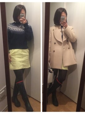 「アイテム（レインシューズ、ブルー系）」を使った、カオさん（レディース・151cm）の冬コーディネート