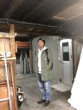 「Lee（リー）のアイテム（ダウンジャケット/コート）」を使った、shinpei11さん（メンズ・170cm）の春コーディネート