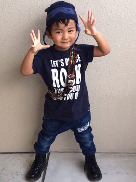 「アイテム（ボディバッグ/ウエストポーチ、ブルー系）」を使った、Love☻~mi corazón~さん（キッズ・100cm）の秋コーディネート