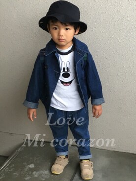「ラグランTシャツ」｜「アイテム（デニムジャケット）」を使った、Love☻~mi corazón~さん（キッズ・100cm）の秋コーディネート