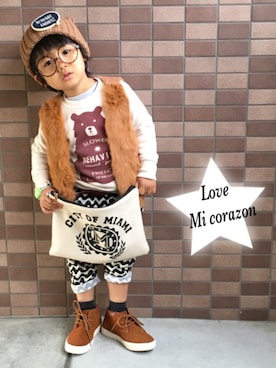 「RETRO GIRL（レトロガール）のアイテム（ニットキャップ/ビーニー）」を使った、Love☻~mi corazón~さん（キッズ・100cm）の冬コーディネート